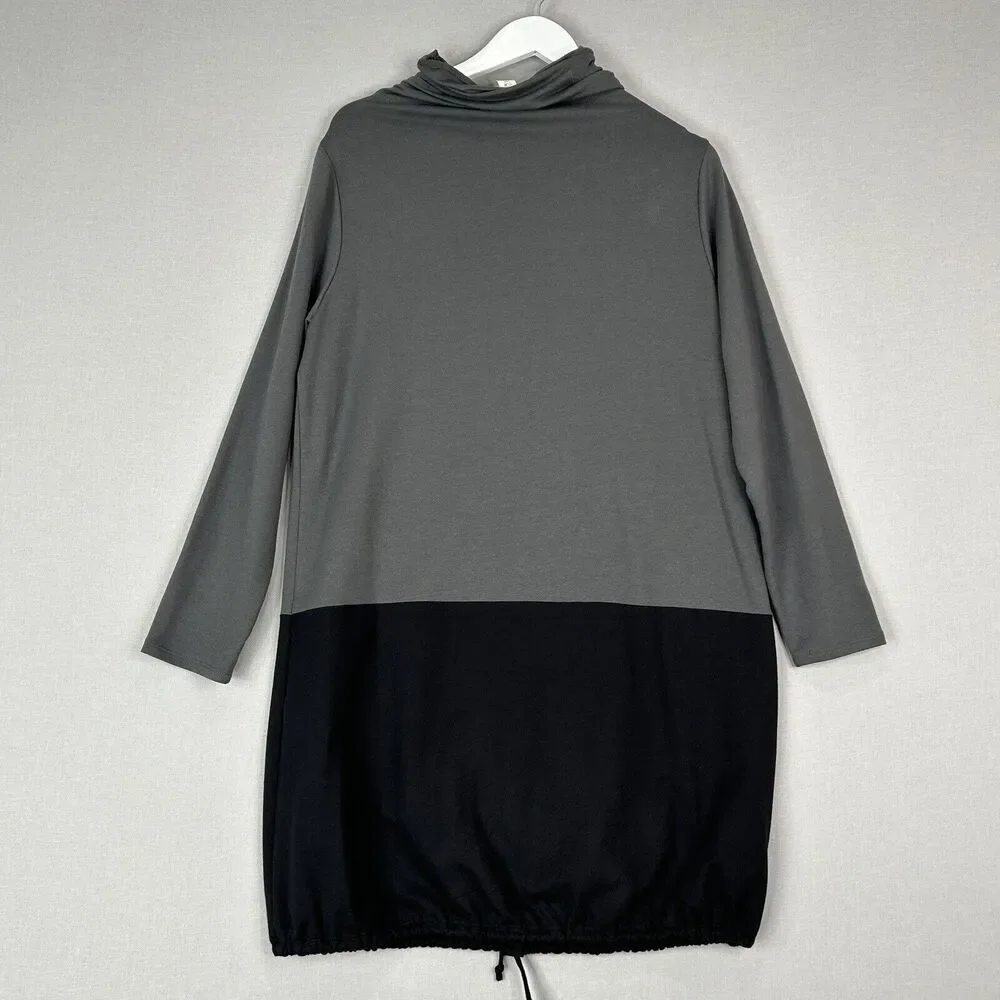 Chalet Dress Womens Medium Gray Cowl Neck‎ Loose Fit Colorblock Lagenlook Travel